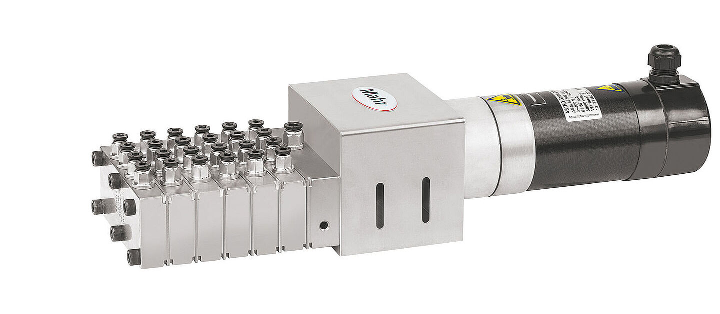 Spin Finish pump drive unit on white background