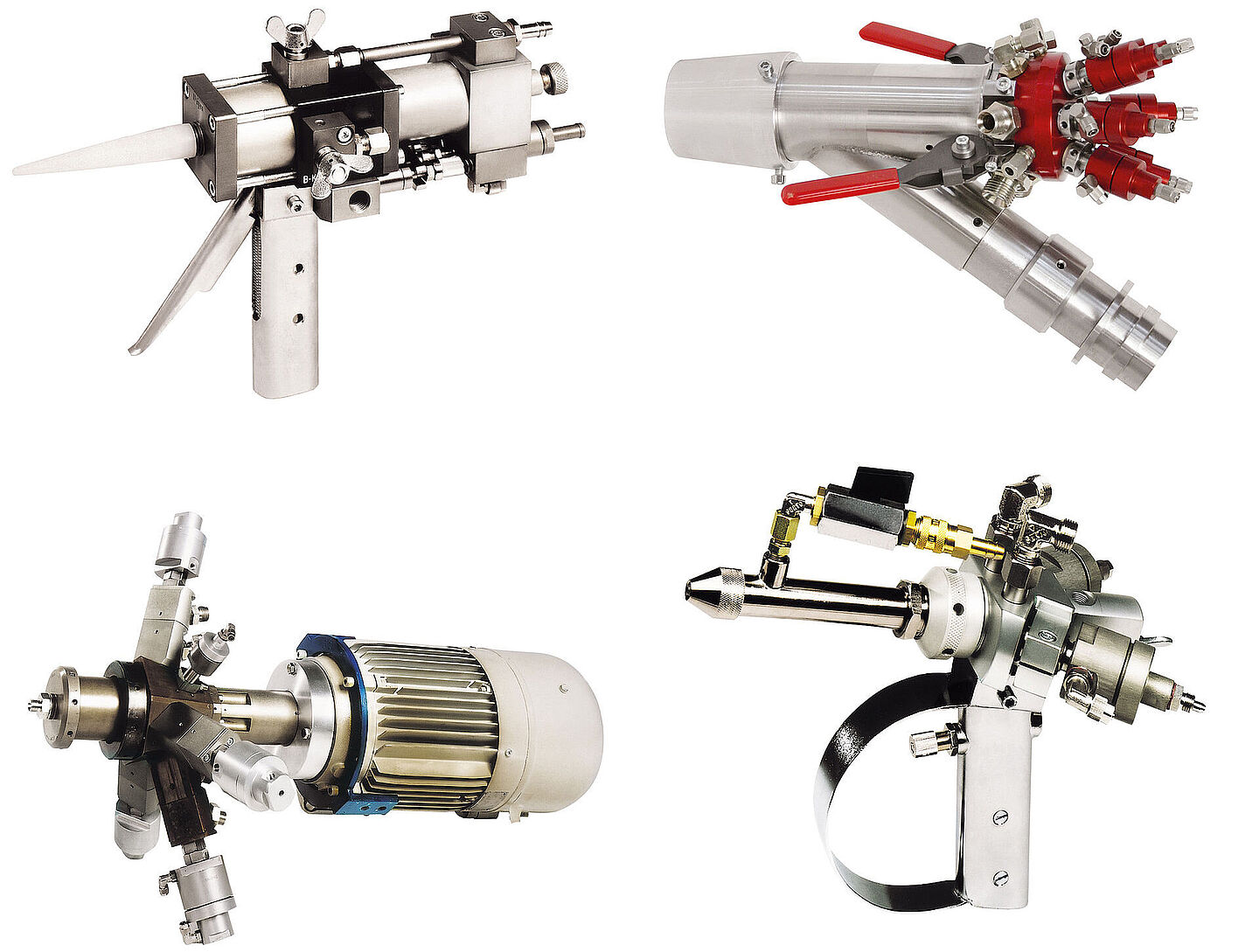 Various images of mixing heads on a white background